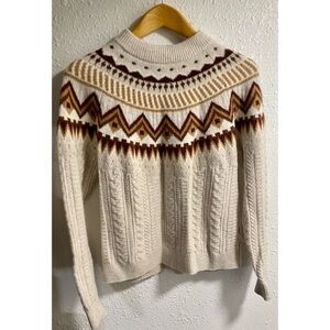 Caslon Cream and Brown Geometric Sweater